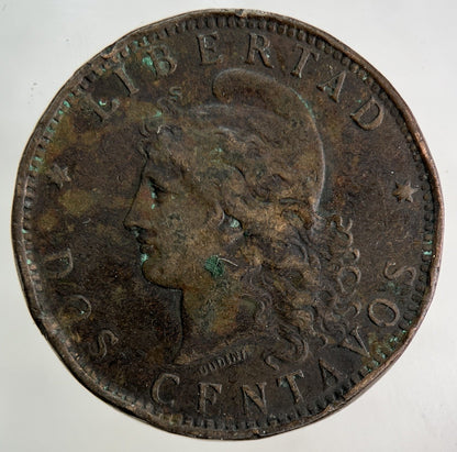 1893 Argentina 2 Dos Centavos Coin | Fine Collectable Grade