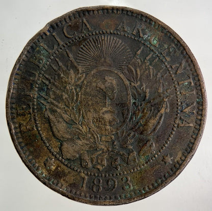 1893 Argentina 2 Dos Centavos Coin | Fine Collectable Grade