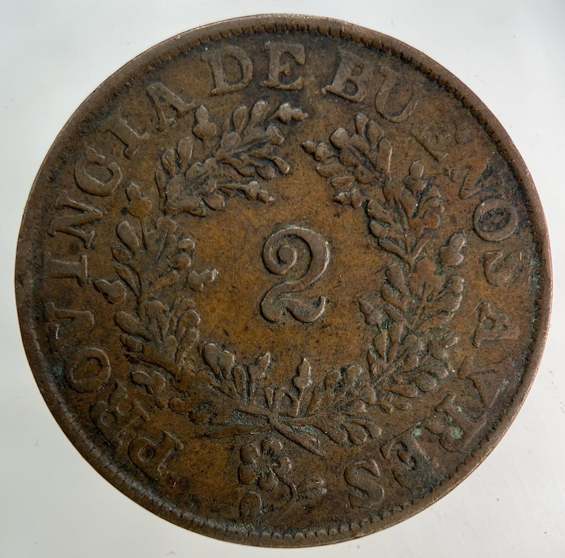 1854 Argentina 2 Dos Reales Coin | Fine Collectable Grade