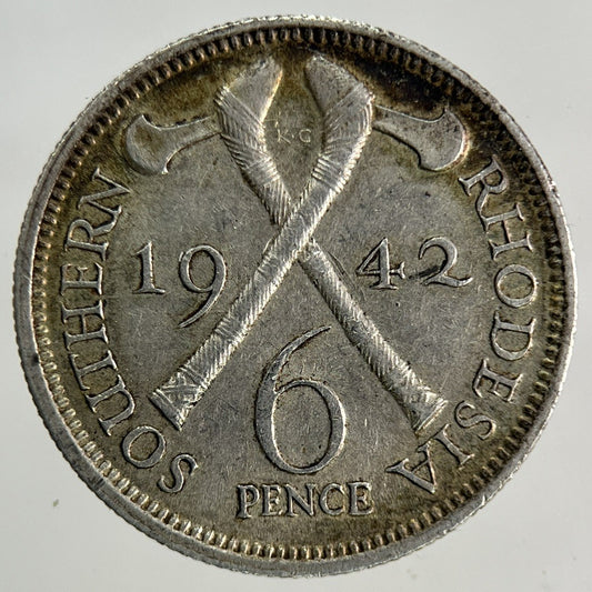 1942 Africa Rhodesia Sixpence Silver Coin | Very High Grade