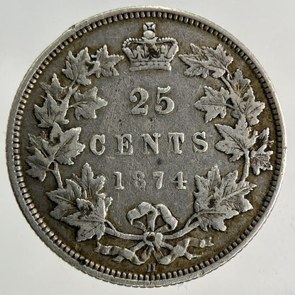 1874-H Canada 25 Cents Silver Coin | Fine Collectable Grade