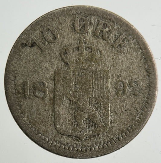 1892 Norway 10 Ore Silver Coin | Fair Grade