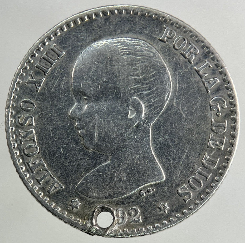 1892 Spain 50 Centavos Silver Coin | Fine Collectable Grade