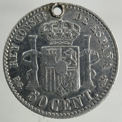 1892 Spain 50 Centavos Silver Coin | Fine Collectable Grade