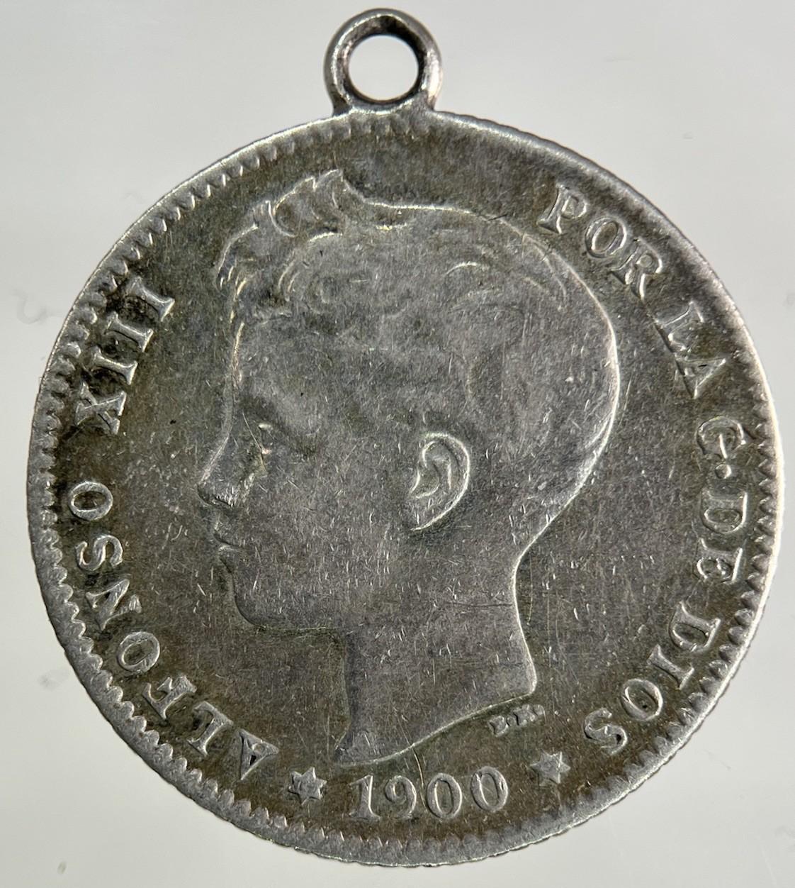 1900 Spain 1 Un Peseta Silver Coin | Fine Collectable Grade