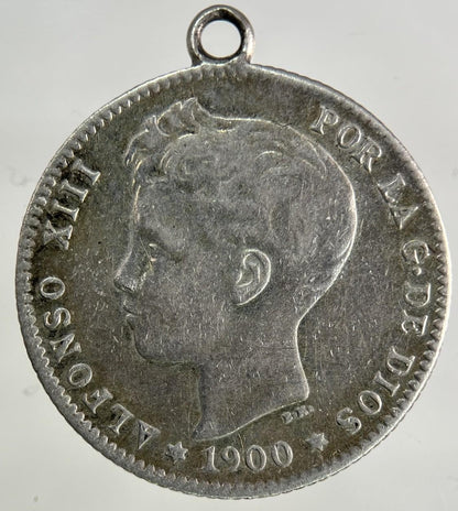 1900 Spain 1 Un Peseta Silver Coin | Fine Collectable Grade
