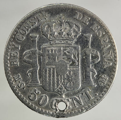 1881 Spain 50 Centavos Silver Coin | Fine Collectable Grade