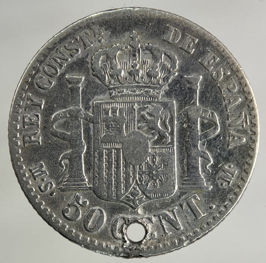 1881 Spain 50 Centavos Silver Coin | Fine Collectable Grade