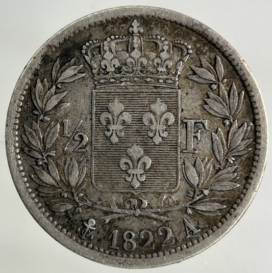 1822 France 1/2 Half Franc Silver Coin | Very High Grade
