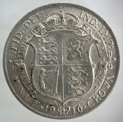 1916 George V Half-Crown Silver Coin | Very Fine Grade