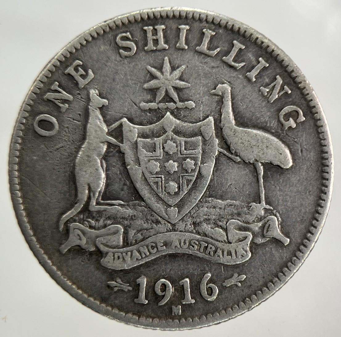 1916-M Australia Shilling Silver Coin | Fine Collectable Grade