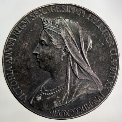 1897 Victoria Diamond Jubilee Silver Medal 25mm Coin | Fine Collectable Grade
