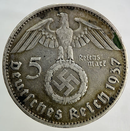 1937 German Nazi 5 Mark Silver Coin | Very High Grade