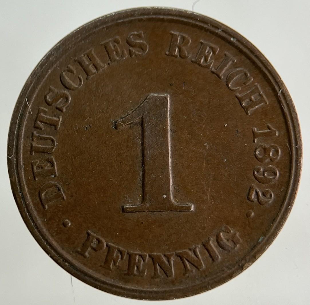 1892 German 1 Pfennig Coin | Fine Collectable Grade