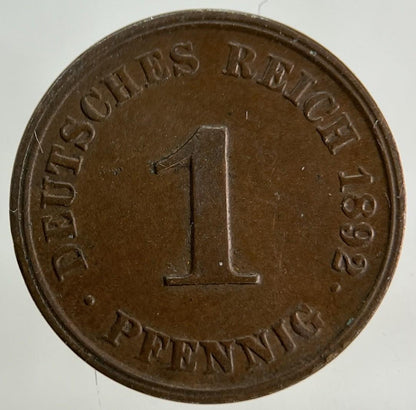 1892 German 1 Pfennig Coin | Fine Collectable Grade