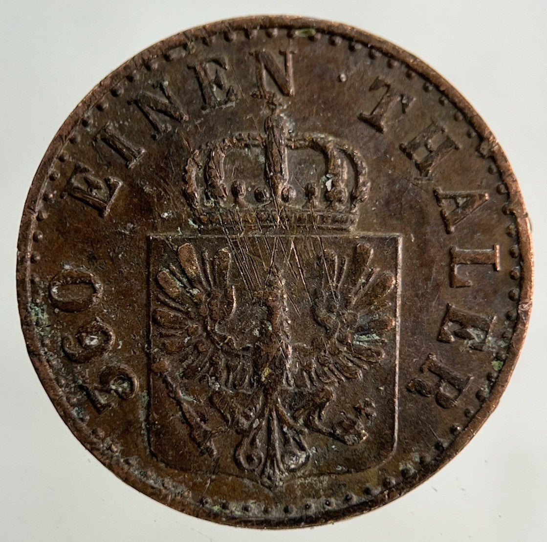 1853 German 1 Pfennig Coin | Fine Collectable Grade