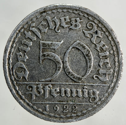 1922 German 50 Pfennig Coin | Fine Collectable Grade