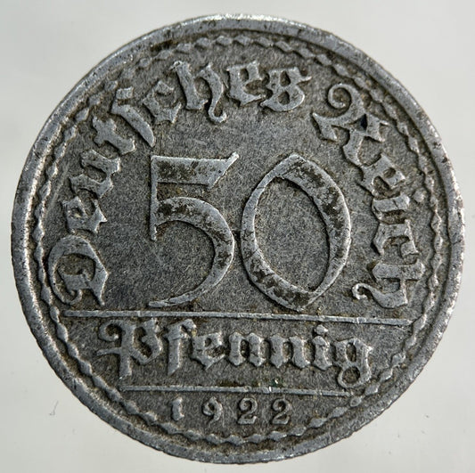 1922 German 50 Pfennig Coin | Fine Collectable Grade