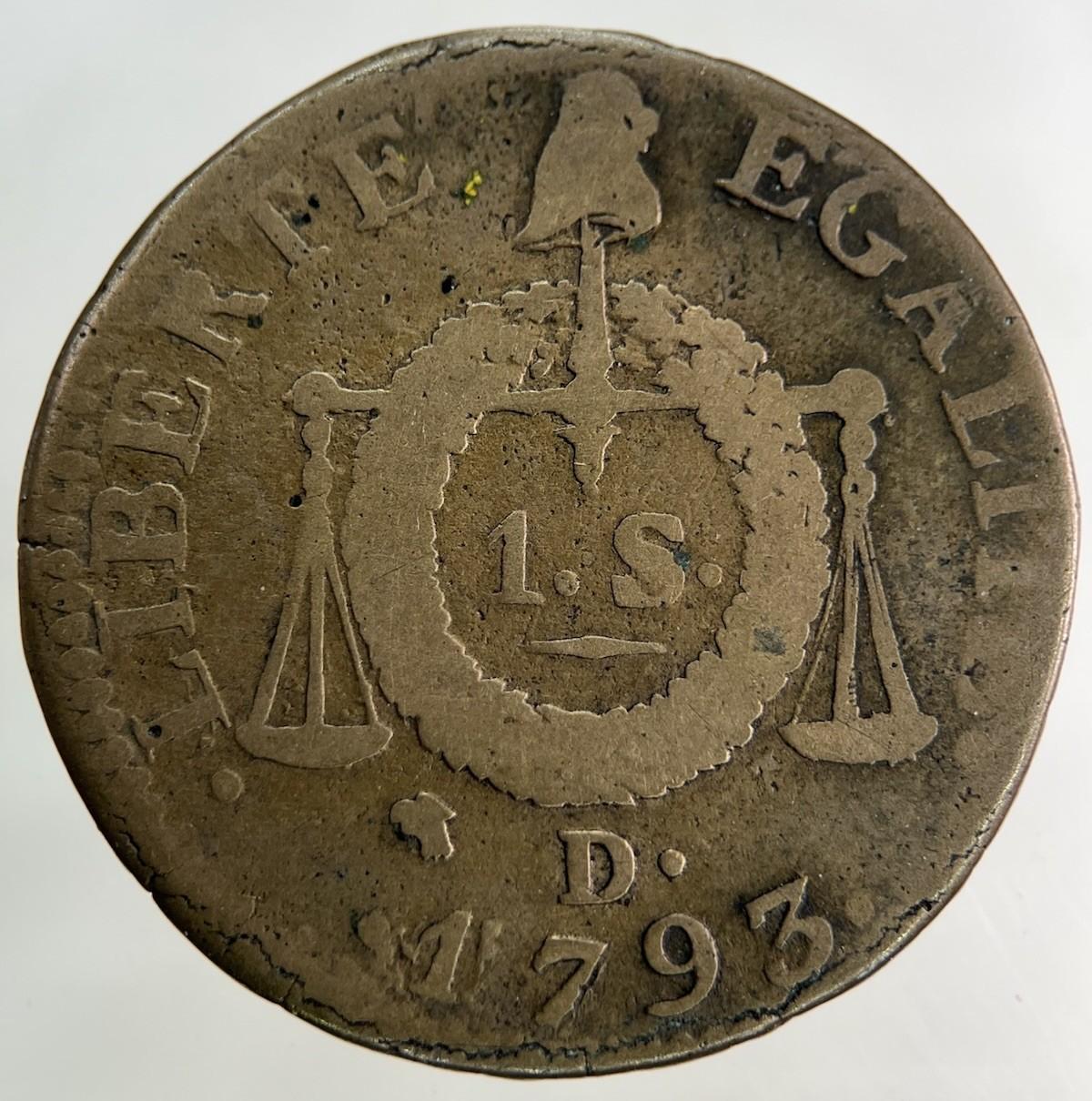 1793 France 1 Sol Coin | Fine Collectable Grade
