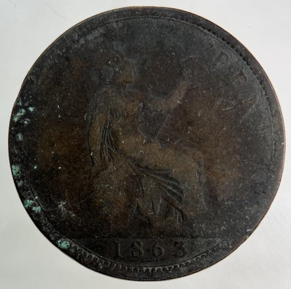1863 Victoria One Penny Coin | Fair Grade