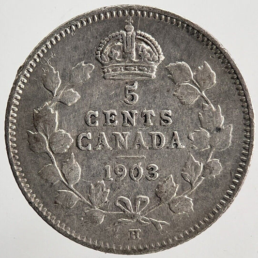 1903-H Canada 5 Cents Silver Coin | Fine Collectable Grade | a6393