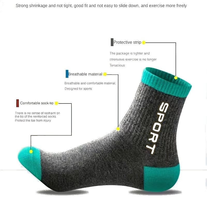 5 Pairs Mens Green / Grey Sports Socks Cotton Football Crew Sock Size 6 - 11 UK