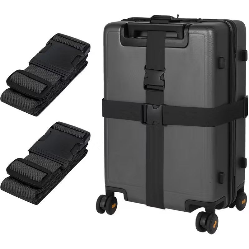 2 x Black Adjustable Strong Safety Travel Suitcase Luggage Baggage Straps Belt
