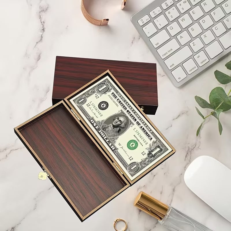 Secure Wooden Wood Money Storage Box - Cash Currency Banknotes Coins Organiser