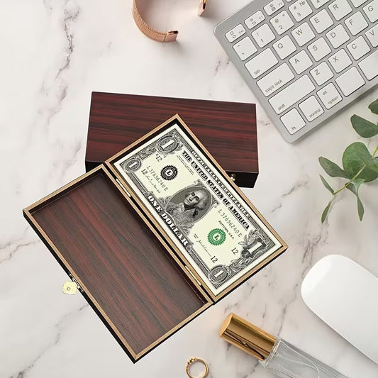 Secure Wooden Wood Money Storage Box - Cash Currency Banknotes Coins Organiser