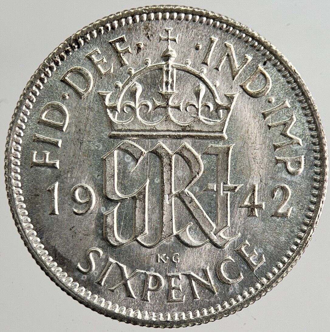 1942 George VI Sixpence Silver Coin | Very Fine Grade