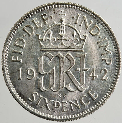 1942 George VI Sixpence Silver Coin | Very Fine Grade