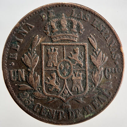 1859 Spain 25 Cent Centimos Coin | Fine Collectable Grade | a1823