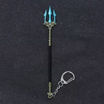 Metal Black & Blue Poseidon Trident Fork Keyring Premium Keychain Gift UK