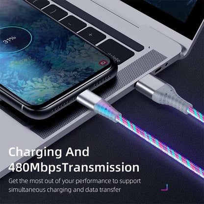 Type - C Multi - Coloured RGB Flowing LED USB Cable Charging Cable Multi Charger