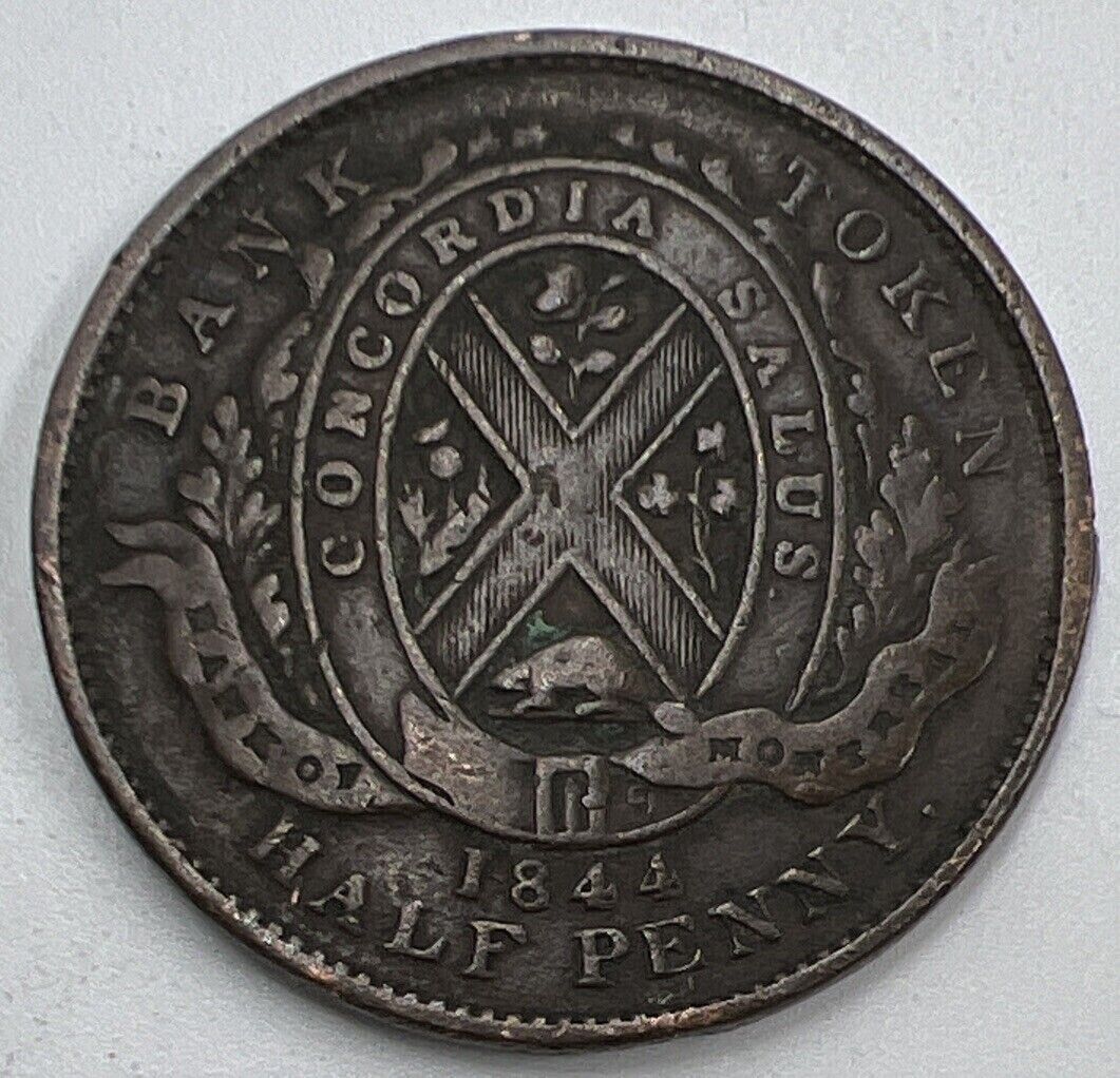 1844 Bank of Montreal Half-Penny Token Coin | Fine Collectable Grade