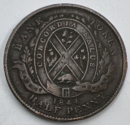 1844 Bank of Montreal Half-Penny Token Coin | Fine Collectable Grade