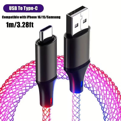 Type - C Multi - Coloured RGB Flowing LED USB Cable Charging Cable Multi Charger