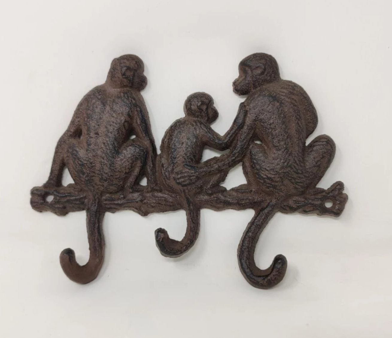 Cast Iron Monkey Family Tail Coat Rack Wall Hooks Key Towel Hanger Rustic Safari