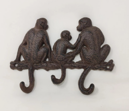 Cast Iron Monkey Family Tail Coat Rack Wall Hooks Key Towel Hanger Rustic Safari