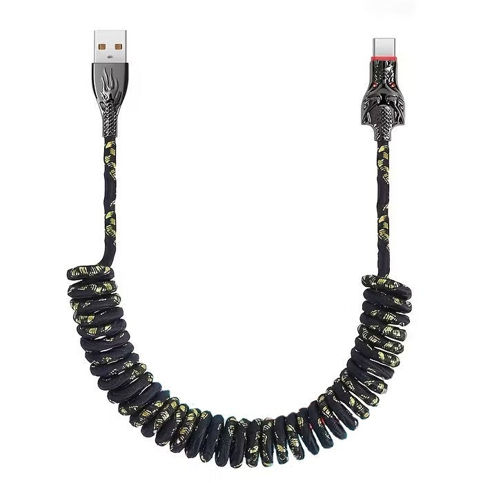 Black Glowing Dragon USB A To Type C Cable 100W Fast Charger Data Transfer 1M