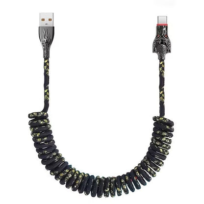 Black Glowing Dragon USB A To Type C Cable 100W Fast Charger Data Transfer 1M