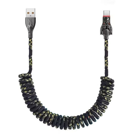 Black Glowing Dragon USB A To Type C Cable 100W Fast Charger Data Transfer 1M