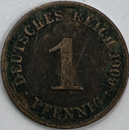 1909 Germany 1 Pfennig | German Coin | Fair Grade | a475