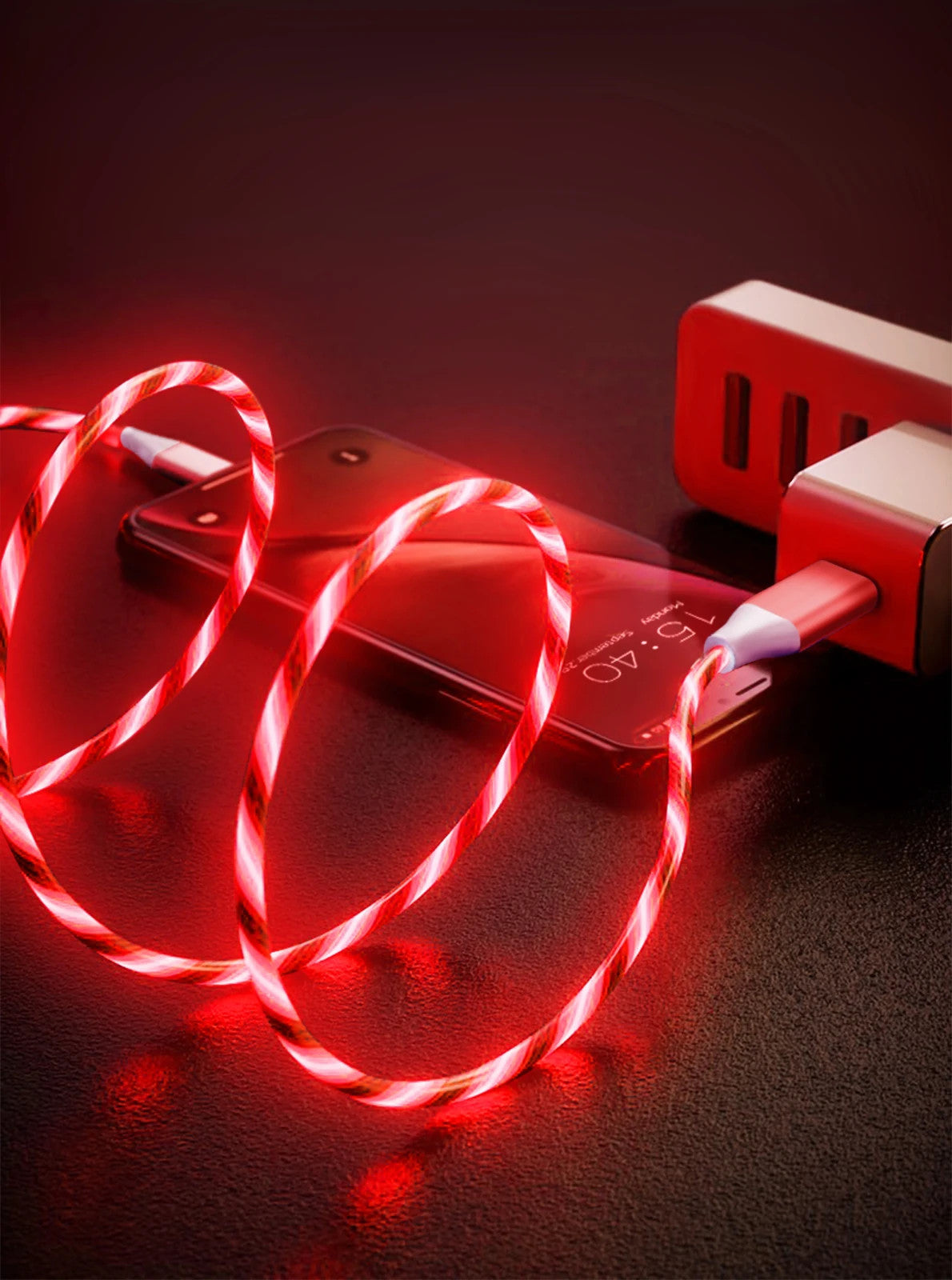 iPhone Lightening Red Flowing LED USB Cable Charging Charger - UK Stock