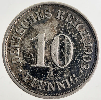1908 Germany 10 Pfennig Coin | Fine Collectable Grade