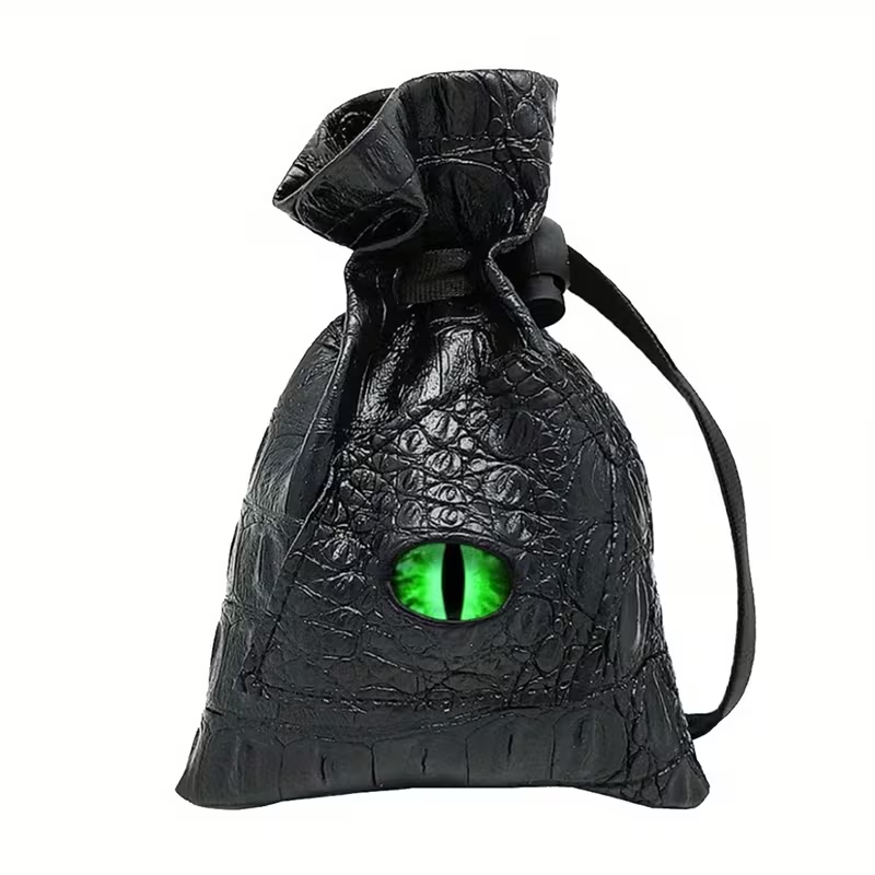 Black & Green Dragon Eye Coin or Dice Storage Pouch Sack Bag