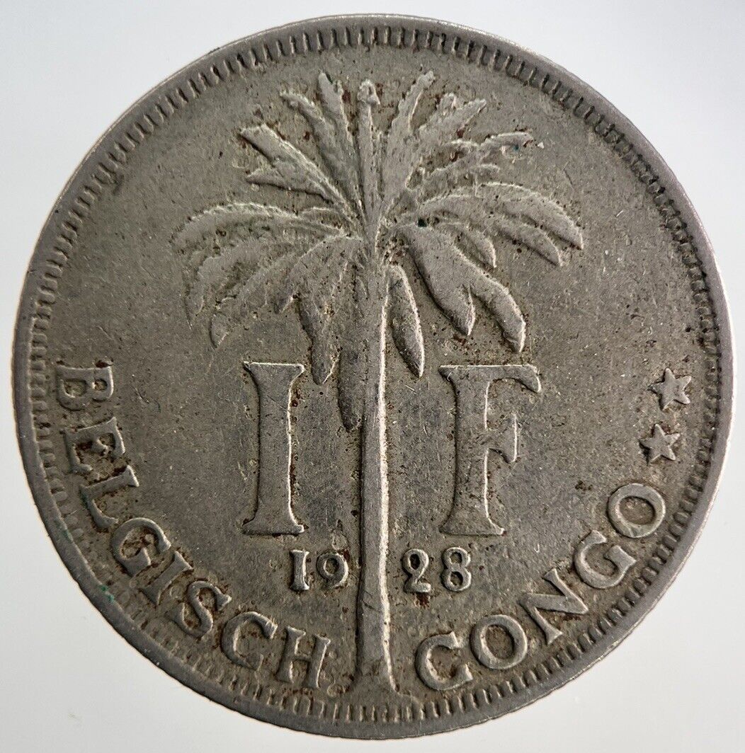 1928 Belgium Congo 1 Franc Coin | Fine Collectable Grade