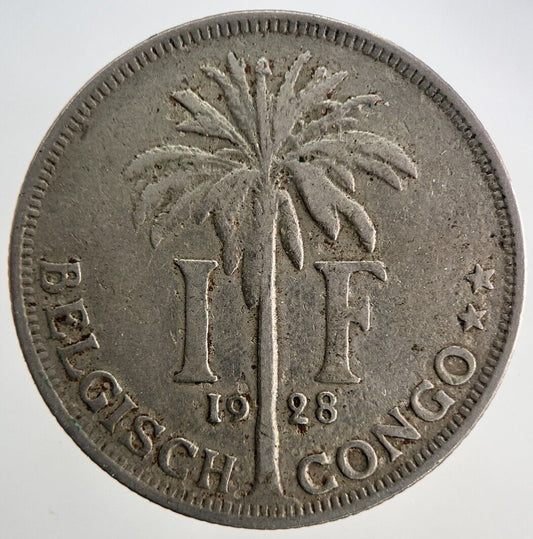 1928 Belgium Congo 1 Franc Coin | Fine Collectable Grade