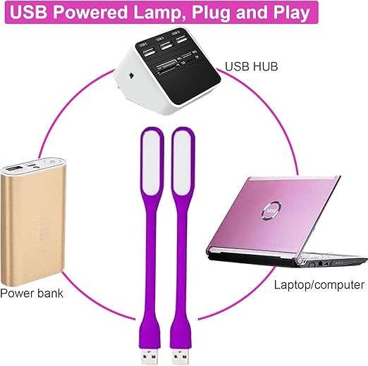 Purple Travel USB LED Bending Torch Flash - Light Night Reading Light UK Stock