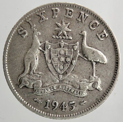 1945 Australia Sixpence Silver Coin | Fine Collectable Grade | a6443